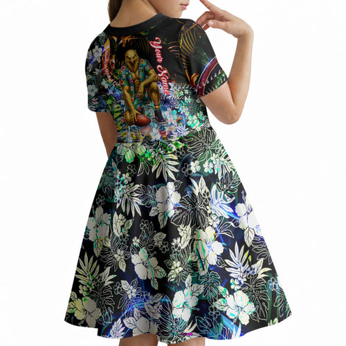Personalized Hawthorn Football Hawks Kid Short Sleeve Dress Tropical Hibiscus Flowers - Pacific Fusion Style