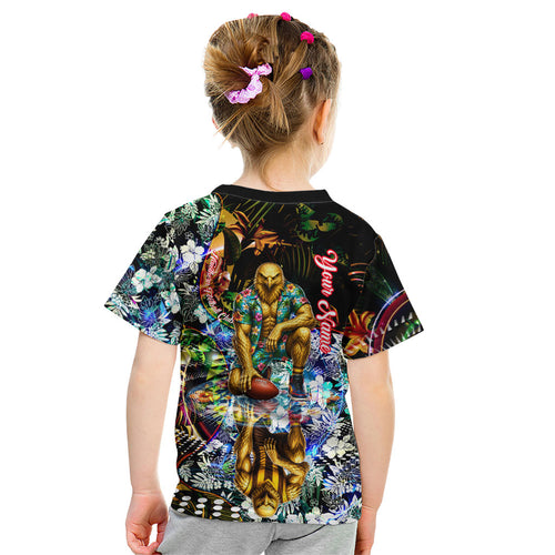 Personalized Hawthorn Football Hawks Kid T Shirt Tropical Hibiscus Flowers - Pacific Fusion Style