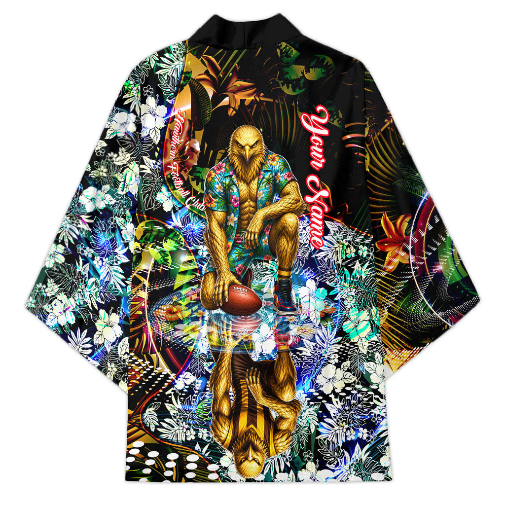 Personalized Hawthorn Football Hawks Kimono Tropical Hibiscus Flowers - Pacific Fusion Style