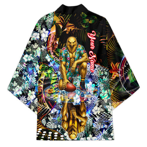 Personalized Hawthorn Football Hawks Kimono Tropical Hibiscus Flowers - Pacific Fusion Style