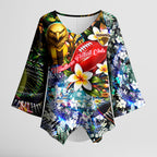 Personalized Hawthorn Football Hawks Kimono Sleeve Blouse Tropical Hibiscus Flowers - Pacific Fusion Style
