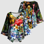 Personalized Hawthorn Football Hawks Kimono Sleeve Blouse Tropical Hibiscus Flowers - Pacific Fusion Style