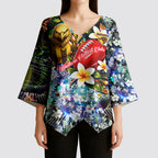 Personalized Hawthorn Football Hawks Kimono Sleeve Blouse Tropical Hibiscus Flowers - Pacific Fusion Style