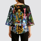 Personalized Hawthorn Football Hawks Kimono Sleeve Blouse Tropical Hibiscus Flowers - Pacific Fusion Style
