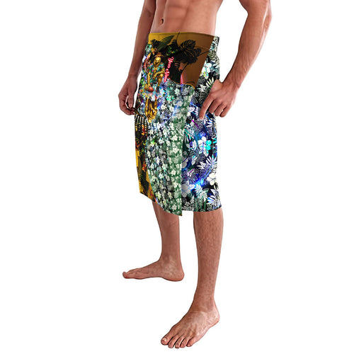 Personalized Hawthorn Football Hawks Lavalava Tropical Hibiscus Flowers - Pacific Fusion Style