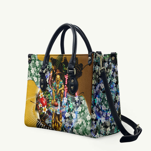 Personalized Hawthorn Football Hawks Leather Bag Tropical Hibiscus Flowers - Pacific Fusion Style