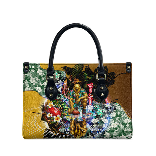 Personalized Hawthorn Football Hawks Leather Bag Tropical Hibiscus Flowers - Pacific Fusion Style