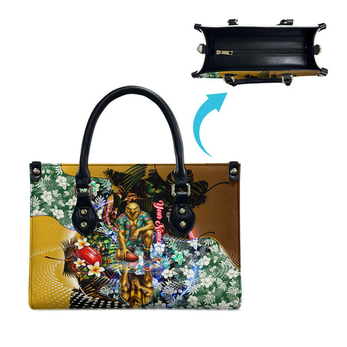 Personalized Hawthorn Football Hawks Leather Bag Tropical Hibiscus Flowers - Pacific Fusion Style