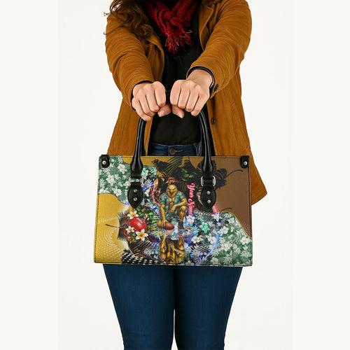 Personalized Hawthorn Football Hawks Leather Bag Tropical Hibiscus Flowers - Pacific Fusion Style