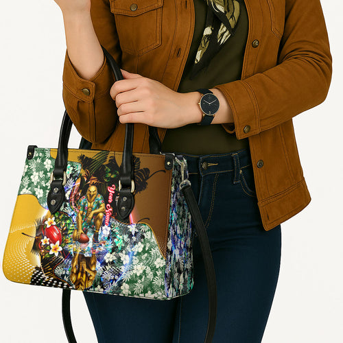 Personalized Hawthorn Football Hawks Leather Bag Tropical Hibiscus Flowers - Pacific Fusion Style