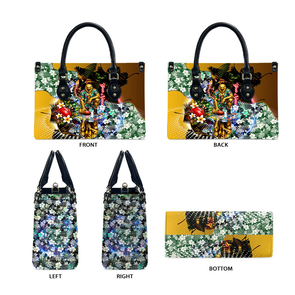 Personalized Hawthorn Football Hawks Leather Bag Tropical Hibiscus Flowers - Pacific Fusion Style