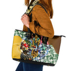 Personalized Hawthorn Football Hawks Leather Tote Bag Tropical Hibiscus Flowers - Pacific Fusion Style