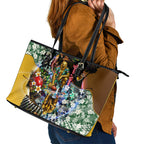 Personalized Hawthorn Football Hawks Leather Tote Bag Tropical Hibiscus Flowers - Pacific Fusion Style