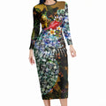 Personalized Hawthorn Football Hawks Long Sleeve Bodycon Dress Tropical Hibiscus Flowers - Pacific Fusion Style