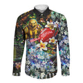Personalized Hawthorn Football Hawks Long Sleeve Button Shirt Tropical Hibiscus Flowers - Pacific Fusion Style