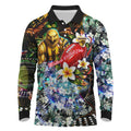 Personalized Hawthorn Football Hawks Long Sleeve Polo Shirt Tropical Hibiscus Flowers - Pacific Fusion Style