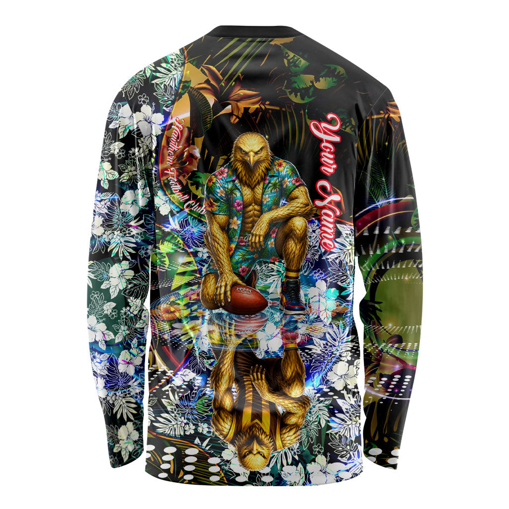 Personalized Hawthorn Football Hawks Long Sleeve Shirt Tropical Hibiscus Flowers - Pacific Fusion Style