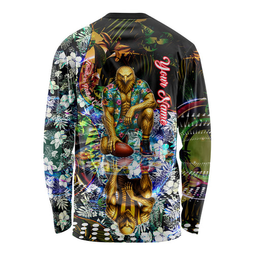 Personalized Hawthorn Football Hawks Long Sleeve Shirt Tropical Hibiscus Flowers - Pacific Fusion Style