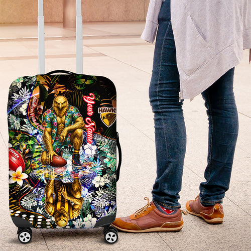 Personalized Hawthorn Football Hawks Luggage Cover Tropical Hibiscus Flowers - Pacific Fusion Style