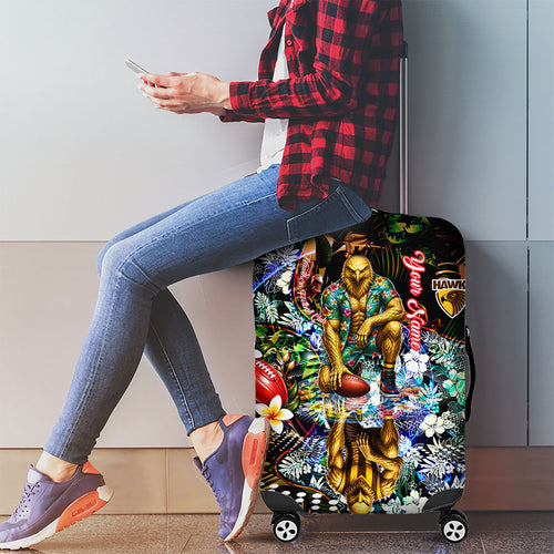 Personalized Hawthorn Football Hawks Luggage Cover Tropical Hibiscus Flowers - Pacific Fusion Style