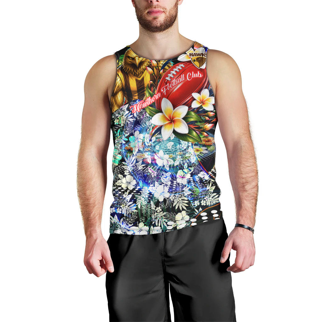 Personalized Hawthorn Football Hawks Men Tank Top Tropical Hibiscus Flowers - Pacific Fusion Style