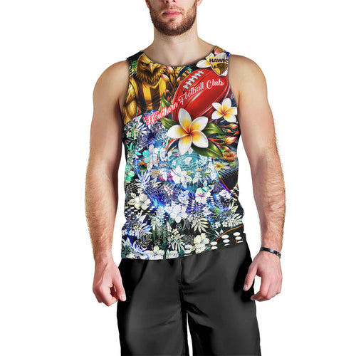 Personalized Hawthorn Football Hawks Men Tank Top Tropical Hibiscus Flowers - Pacific Fusion Style