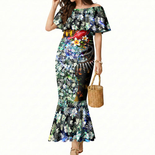 Personalized Hawthorn Football Hawks Mermaid Dress Tropical Hibiscus Flowers - Pacific Fusion Style