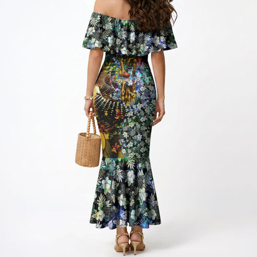 Personalized Hawthorn Football Hawks Mermaid Dress Tropical Hibiscus Flowers - Pacific Fusion Style