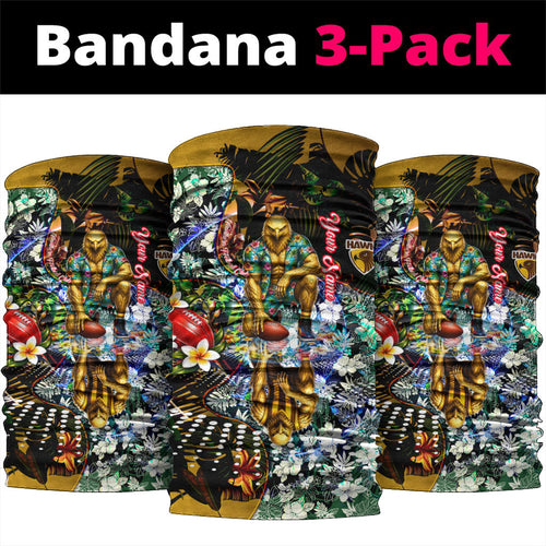 Personalized Hawthorn Football Hawks Neck Gaiter Tropical Hibiscus Flowers - Pacific Fusion Style