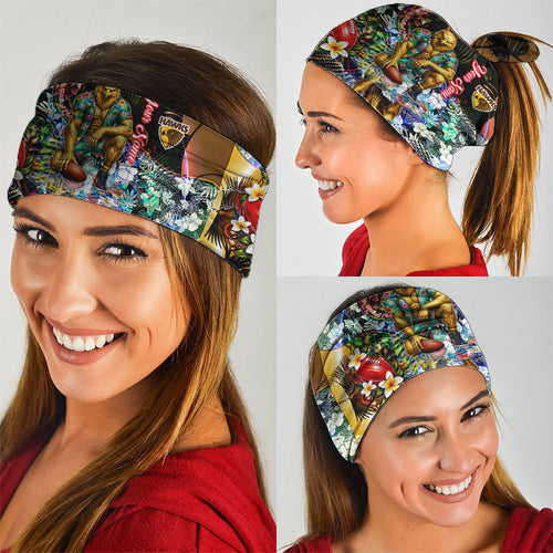 Personalized Hawthorn Football Hawks Neck Gaiter Tropical Hibiscus Flowers - Pacific Fusion Style