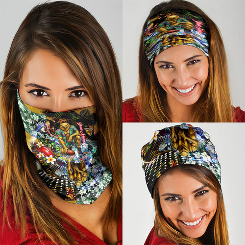 Personalized Hawthorn Football Hawks Neck Gaiter Tropical Hibiscus Flowers - Pacific Fusion Style