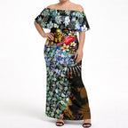 Personalized Hawthorn Football Hawks Off Shoulder Maxi Dress Tropical Hibiscus Flowers - Pacific Fusion Style