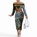Personalized Hawthorn Football Hawks Off The Shoulder Long Sleeve Dress Tropical Hibiscus Flowers - Pacific Fusion Style