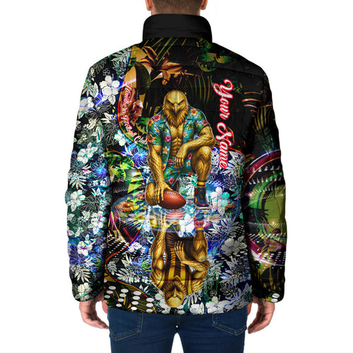 Personalized Hawthorn Football Hawks Padded Jacket Tropical Hibiscus Flowers - Pacific Fusion Style