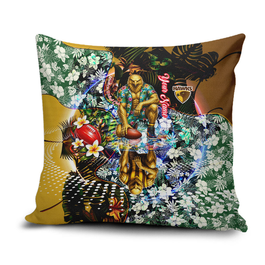 Personalized Hawthorn Football Hawks Pillow Cover Tropical Hibiscus Flowers - Pacific Fusion Style
