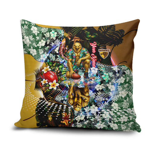 Personalized Hawthorn Football Hawks Pillow Cover Tropical Hibiscus Flowers - Pacific Fusion Style