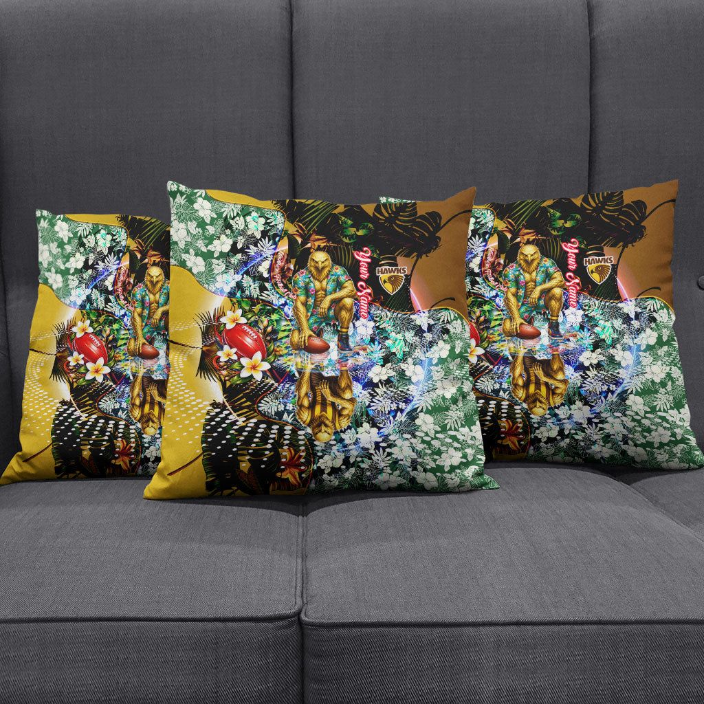 Personalized Hawthorn Football Hawks Pillow Cover Tropical Hibiscus Flowers - Pacific Fusion Style