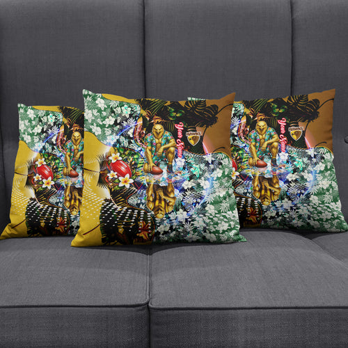 Personalized Hawthorn Football Hawks Pillow Cover Tropical Hibiscus Flowers - Pacific Fusion Style