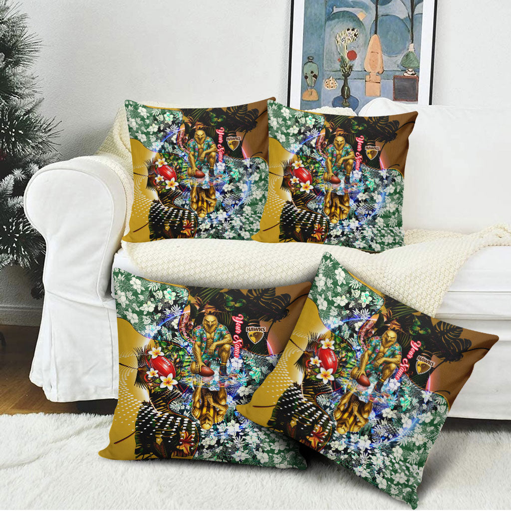 Personalized Hawthorn Football Hawks Pillow Cover Tropical Hibiscus Flowers - Pacific Fusion Style