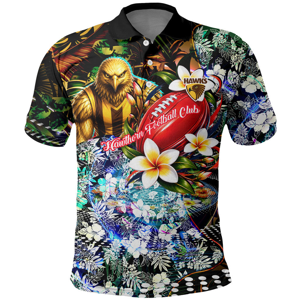Personalized Hawthorn Football Hawks Polo Shirt Tropical Hibiscus Flowers - Pacific Fusion Style