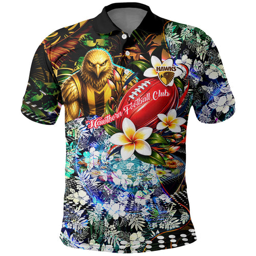 Personalized Hawthorn Football Hawks Polo Shirt Tropical Hibiscus Flowers - Pacific Fusion Style