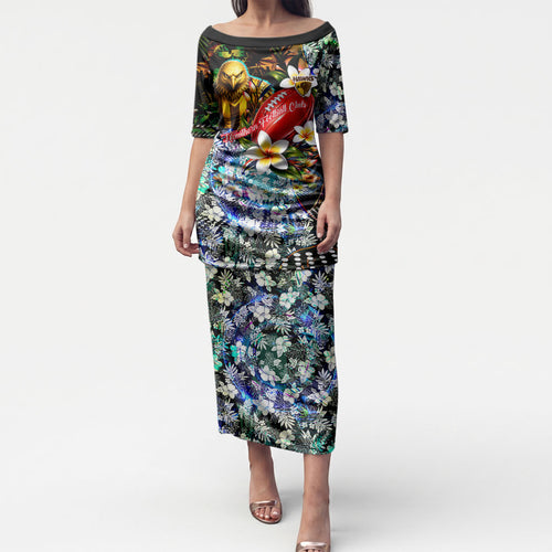 Personalized Hawthorn Football Hawks Puletasi Tropical Hibiscus Flowers - Pacific Fusion Style