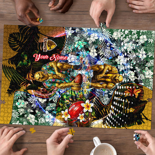 Personalized Hawthorn Football Hawks Puzzle Tropical Hibiscus Flowers - Pacific Fusion Style