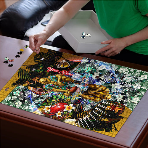 Personalized Hawthorn Football Hawks Puzzle Tropical Hibiscus Flowers - Pacific Fusion Style