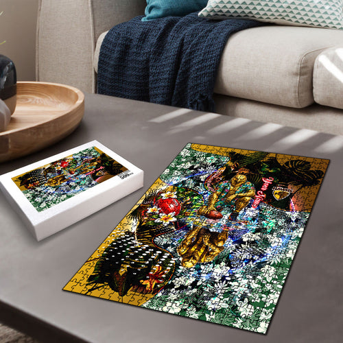 Personalized Hawthorn Football Hawks Puzzle Tropical Hibiscus Flowers - Pacific Fusion Style