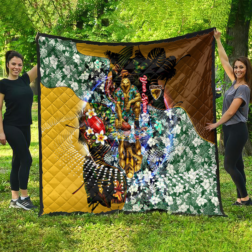 Personalized Hawthorn Football Hawks Quilt Tropical Hibiscus Flowers - Pacific Fusion Style