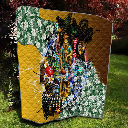 Personalized Hawthorn Football Hawks Quilt Tropical Hibiscus Flowers - Pacific Fusion Style