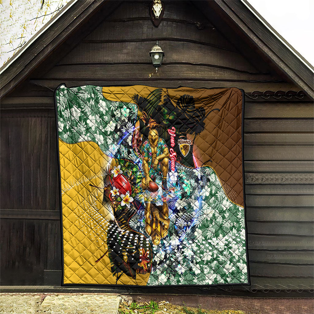 Personalized Hawthorn Football Hawks Quilt Tropical Hibiscus Flowers - Pacific Fusion Style