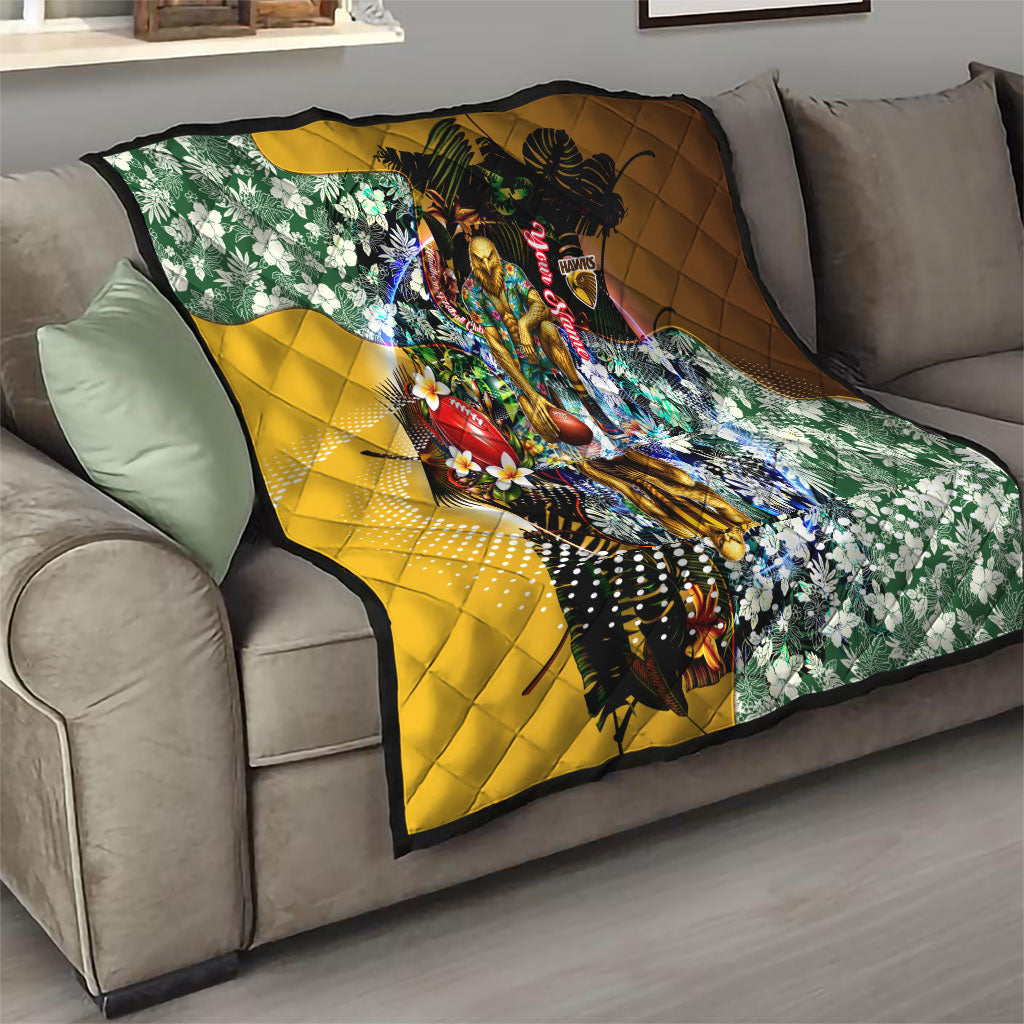 Personalized Hawthorn Football Hawks Quilt Tropical Hibiscus Flowers - Pacific Fusion Style