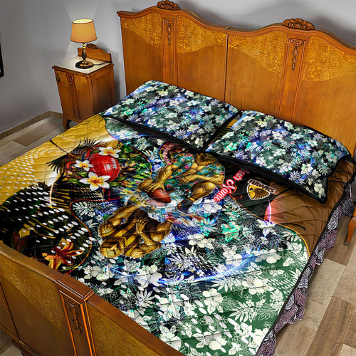 Personalized Hawthorn Football Hawks Quilt Bed Set Tropical Hibiscus Flowers - Pacific Fusion Style